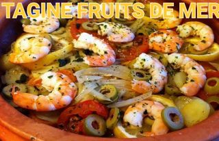 Tagine fruits de mer (huile olive aux herbes et ail