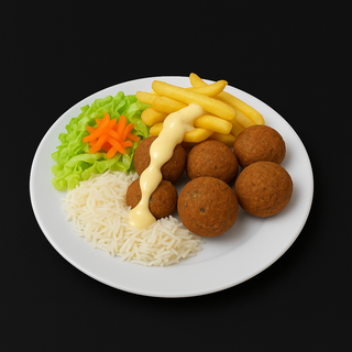 Plato con patatas ensalada y Falafel (6uni)