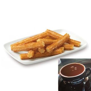 Chocolate grande (240 ml) e 6 churros rectos