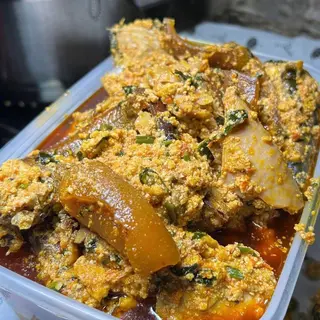 Egusi mixed with pomo and  shaki 