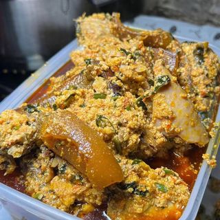 Egusi mixed with pomo and  shaki 