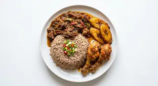 Ofada Rice + Chicken + Plantain + Sauce