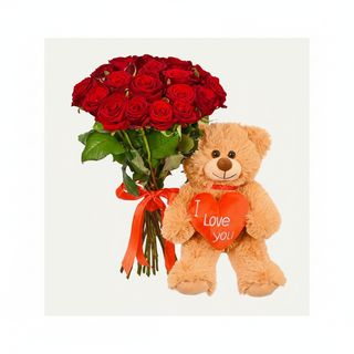 19 червоних троянд з Ведмедиком