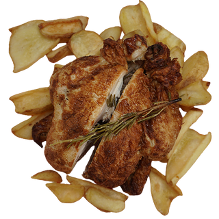 Pollo con panelle, crocchè, patatine