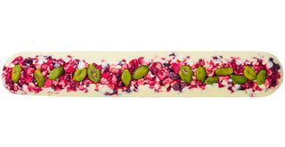Duży baton z białej czekolady z żurawiną i pistacjami (50g)