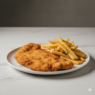 Cotoletta di vitello alla milanese con rucola e pomodorini.