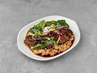 Язик в хоспері, орзо з білими грибами