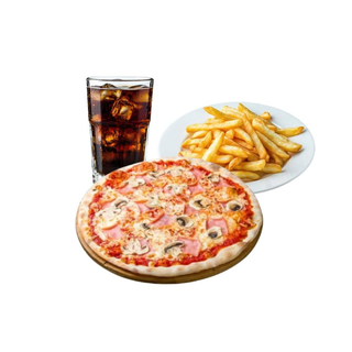 Pizza Mediana + Patatas + Coca-Cola Sabor Original lata 330ml.