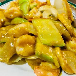 Langostinos con coco y curry 