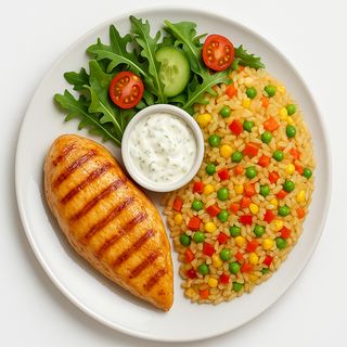 Grillowany Filet z Kurczaka/ryż/mix sałat/tzatzyki (430g)