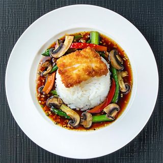 Mintaj z grzybami mun i bambusem