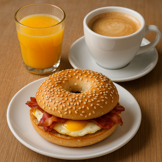 Bagel Bacon + Zumo + Café