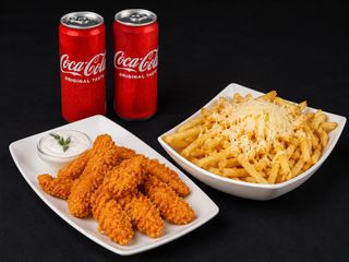 Пилешки хапки + Пърж. картофи + 2 бр. Кока Кола кен