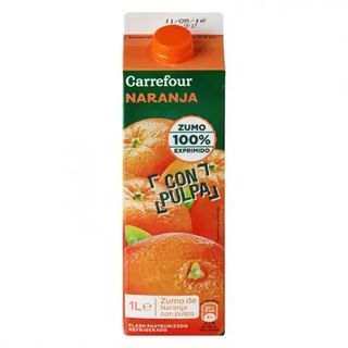 Zumo de Naranja Exprimido con Pulpa Carrefour Brik 1 L.