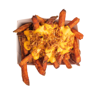 Patate Dolci cheddar e crispy onion