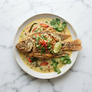 Deep-Fried Tilapia in Coconut Sauce