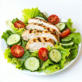 Ensalada De Lechuga, Tomate Cherri, Pepino Y Pechuga De Pollo