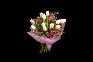 buchet 11 lalele alb/roz