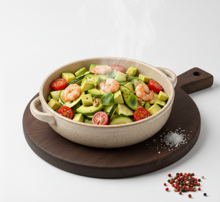 Insalata di gameretti, avocado e zucchini