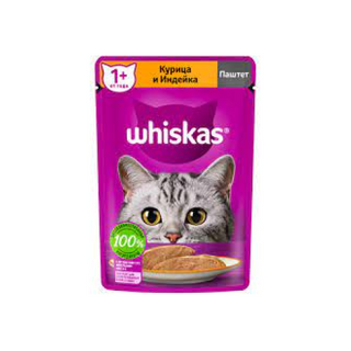 Влажный корм WHISKAS® для кошек, паштет с курицей и индейкой, 75г  4660085514418
