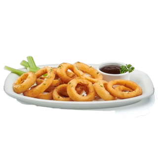 Aros de cebolla y salsa 