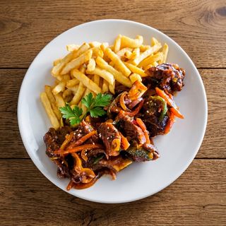 Chips and goats meat