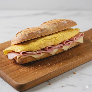 Bocadillo De Tortilla Francesa Con Jamón York Y Queso
