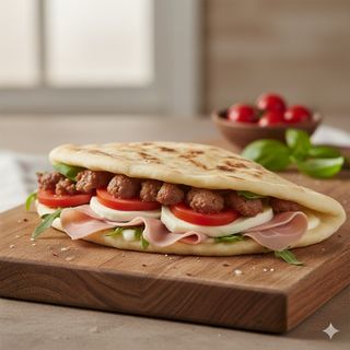 Piadina mozzarella, pomodoro, salsiccia