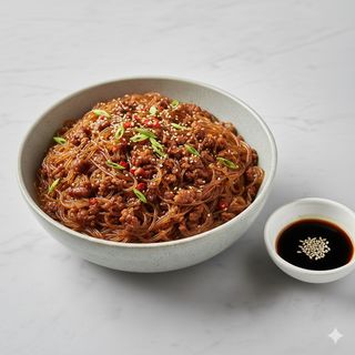 Spaghetti di soia con carne macinata e salsa piccante