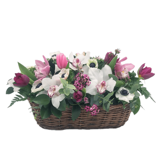 Cesta De Orquideas Y Tulipanes
