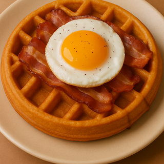 Gofre con bacon y huevo frito