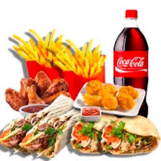 2 duram 2 kebab 6 NUGGETS  +6 Alitas +2 patata + 2L Coca Cola 