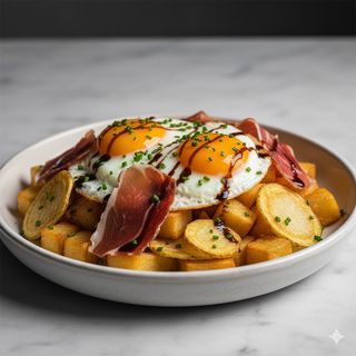 Patata Con Huevo, Jamón Y Aceite De Trufa