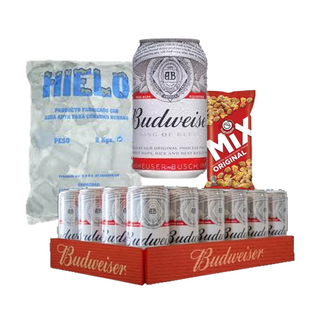 Pack El Clásico 24 Americano Budweiser lata 33cl + Frutos Secos + Hielo