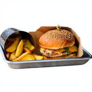 Burger pollo con papas