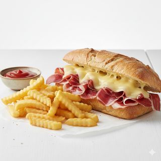 Bocadillo con jamón serrano y patatas