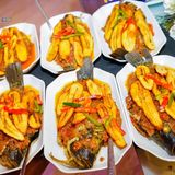 Tilapia fish pepper soup with plantain 