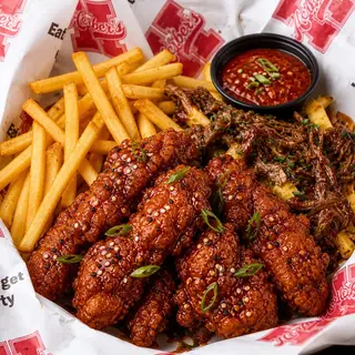 Korean Fried Chicken and Fries.