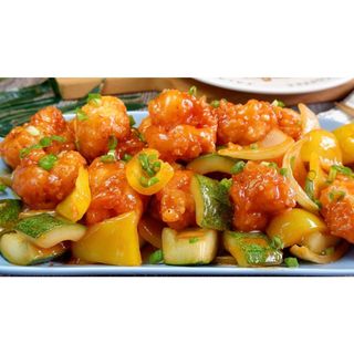 Sweet and sour prawns with vegetables
