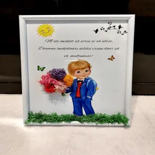Tablou cu licheni  doamna invatatoare băiat -15 X20