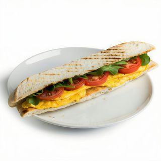 Bocadillo Tortilla Francesa Con Tomate Natural Y Pimientos Verdes