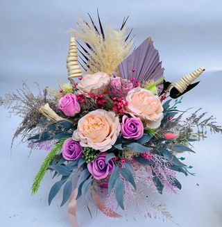 Aranjament roz flori artificiale in vas ceramic