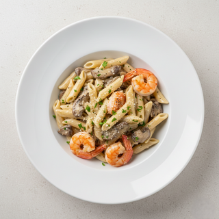 PENNE CU CREVETI SI HRIBI