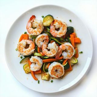 210. Gamberi con verdure saltato