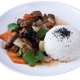 Arroz Blanco Con Ternera Y Salsa Soja