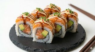 Uramaki Salmó Picant 4Ud. La foto no correspon amb la reaitat. GLOVO ha canviat les fotos, estem treballant en arreglar-ho