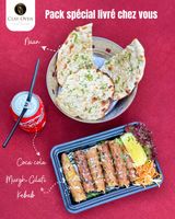 Murgh Gilafi Kebab + Pain indien + Coca-Cola