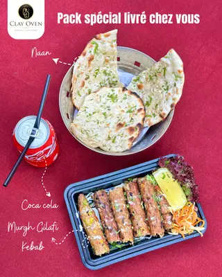 Murgh Gilafi Kebab + Pain indien + Coca-Cola