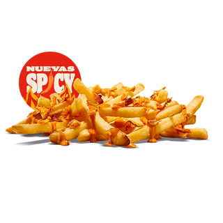 King Fries Spicy: Salsa Sriracha + Bacon + Cebolla Frita