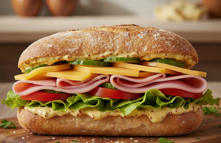 Сандвич шунка, чедър и кашкавал